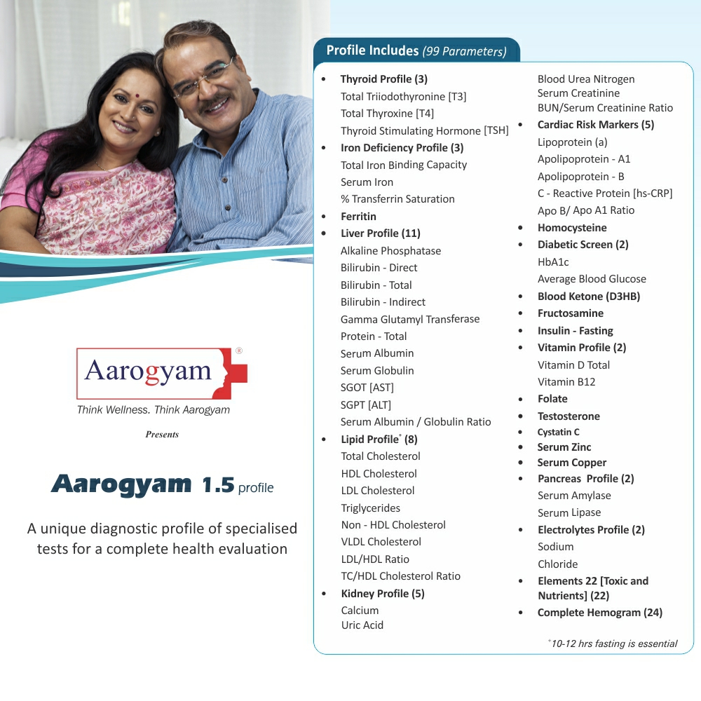 Thyrocare AAROGYAM 1.5 @Rs.2590 Only | 99 Tests | Thyrocare Packages