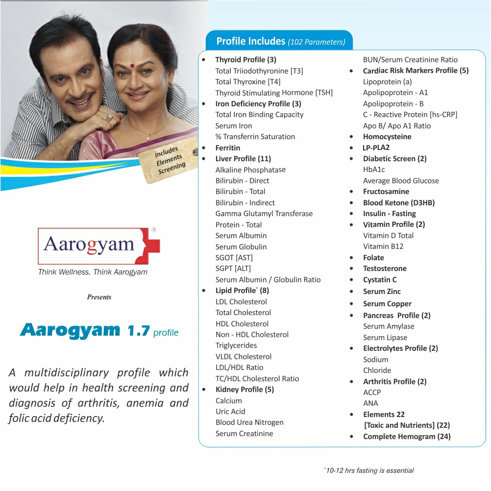 Thyrocare AAROGYAM 1.7 @Rs.3100 Only | 102 Tests | Thyrocare Packages