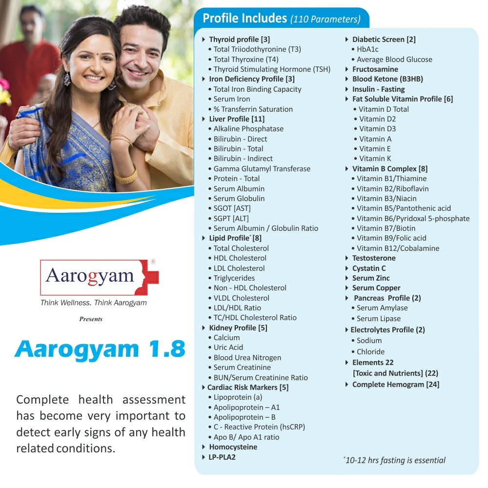 Thyrocare AAROGYAM 1.8 @Rs.3530 Only | 110 Tests | Thyrocare Packages