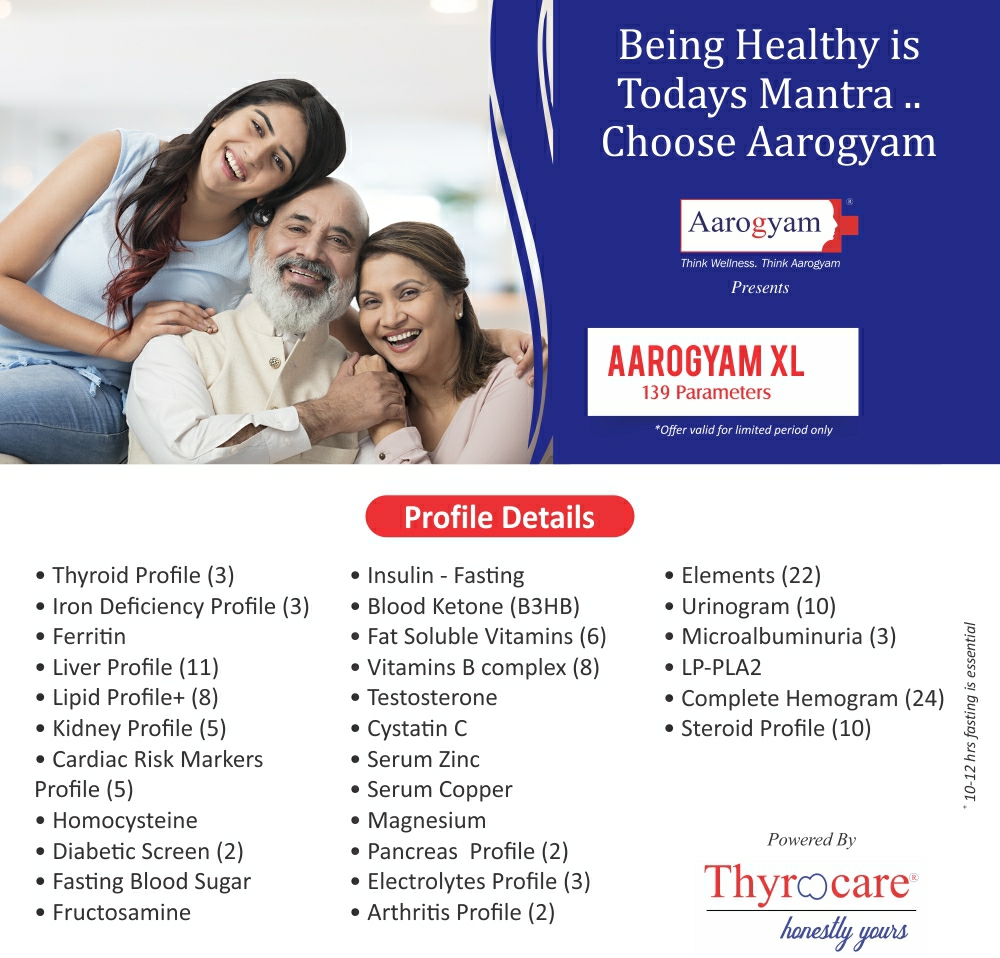 Thyrocare AAROGYAM XL @Rs.4690 Only | 139 Tests | Thyrocare Packages